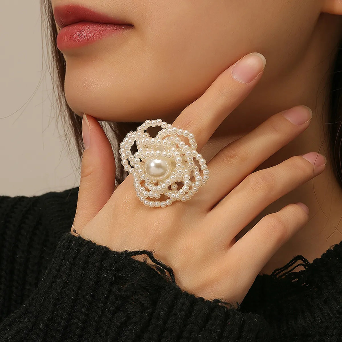 Ladies gemstone rings-Glam Romantic Flower Imitation Pearl Alloy Women'S Rings