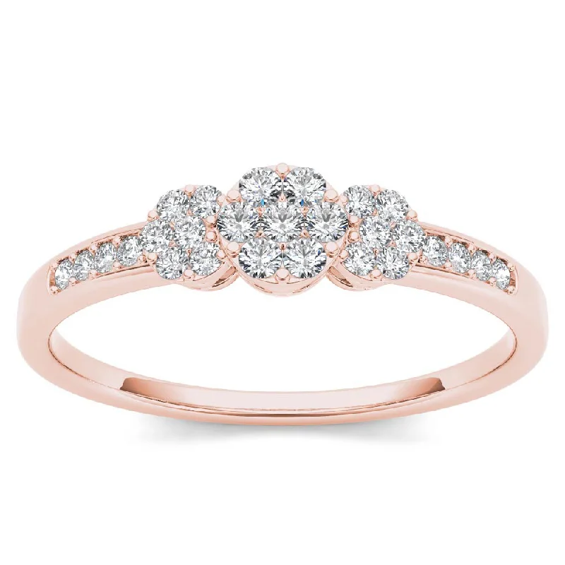 Antique-inspired ladies engagement rings-De Couer 10k Rose Gold 1/5ct TDW Diamond Cluster Engagement Ring - Pink