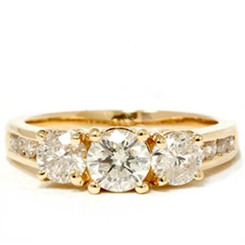 Alternative engagement rings for ladies-2ct Diamond Three Stone Engagement Ring 14K Yellow Gold Channel Set Round Cut