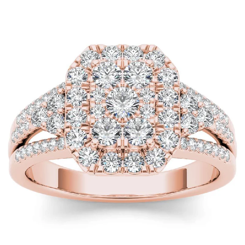 Engagement rings with matching wedding band-De Couer IGI Certified 14k Rose Gold 1ct TDW Diamond Halo Engagement Ring - Pink