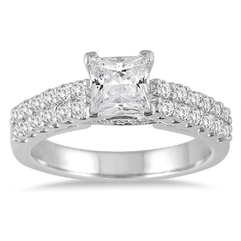 Two-tone ladies engagement rings-1 1/2 Carat TW Princess Diamond Engagement Ring in 14K White Gold