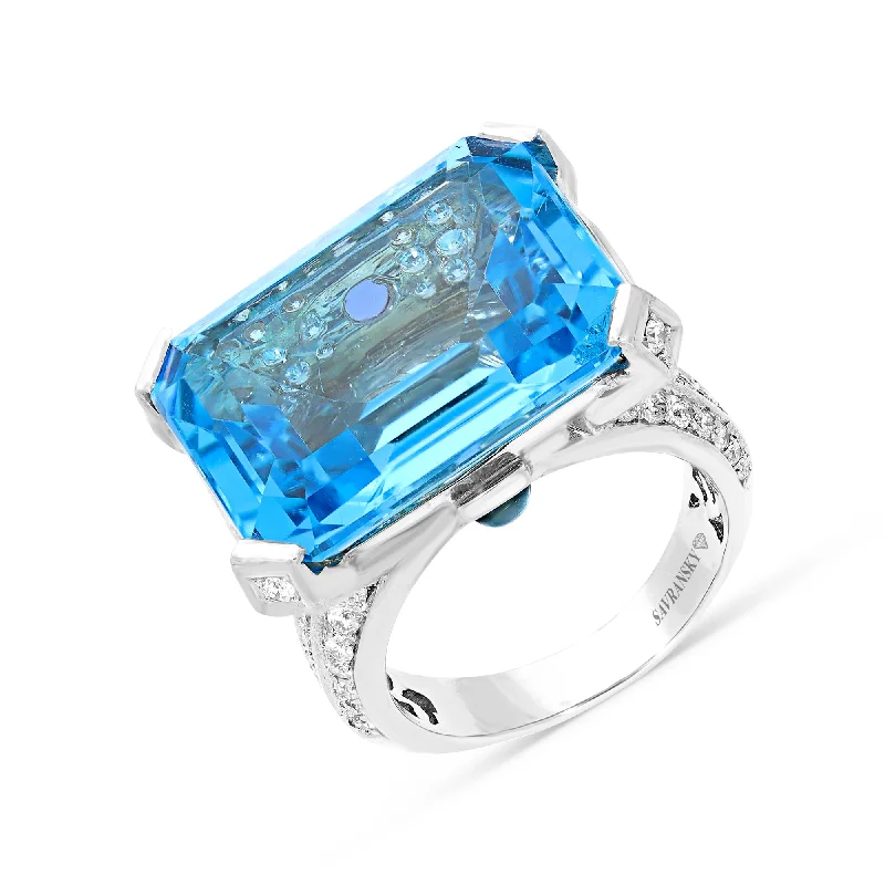 Ladies dainty rings-Emerald Cut Blue Topaz Extraordinary Ring - 26.65 Carat