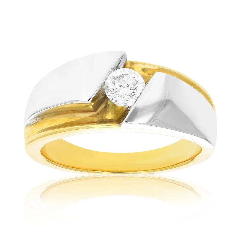 Platinum ladies engagement rings-1/2 cttw Men's Diamond Engagement Ring 18K Yellow Gold and Platinum