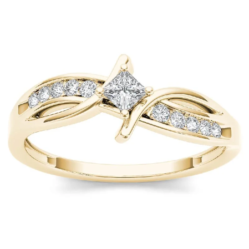 Colored stone ladies engagement rings-De Couer 10k Yellow Gold 1/4ct TDW Diamond Bypass Engagement Ring