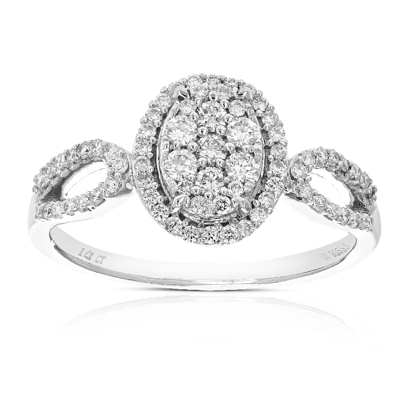 Engagement rings with pave diamonds-1/2 cttw Round Cut Lab Grown Diamond Engagement Ring .925 Sterling Silver Prong Set