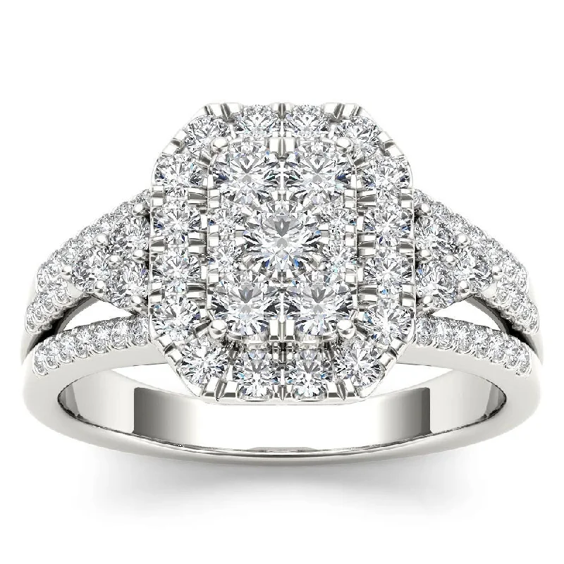 Antique-inspired ladies engagement rings-De Couer IGI Certified 14k White Gold 1ct TDW Diamond Halo Engagement Ring