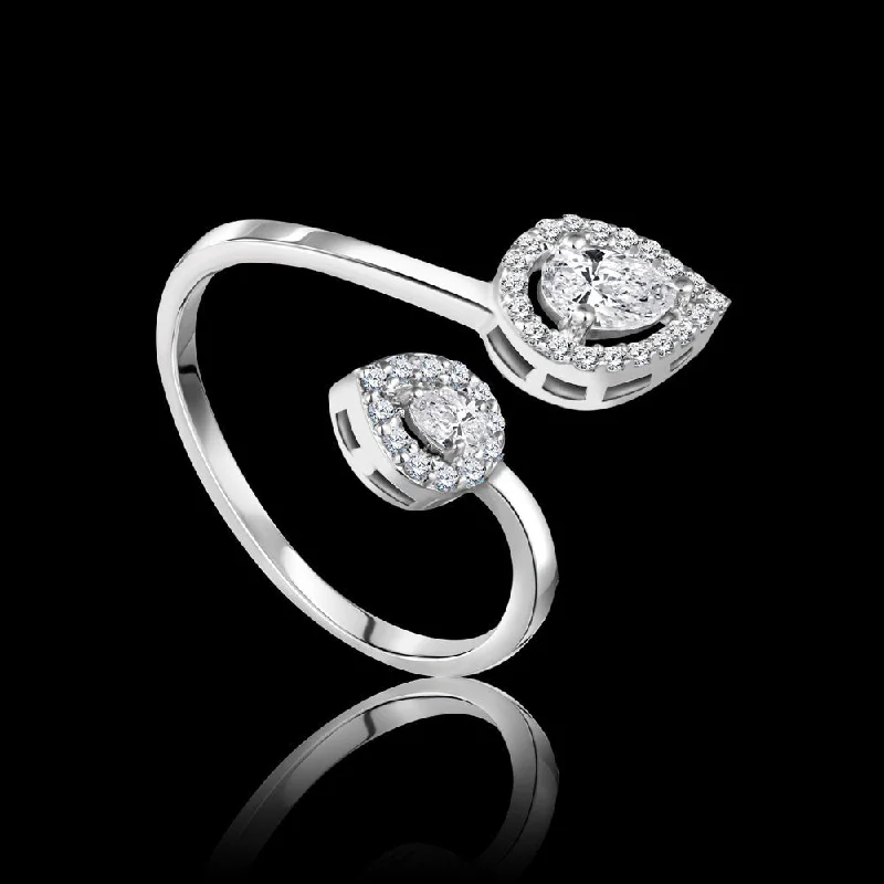 Ladies platinum rings-An elegantly airy ring graced by the beauty of pear-shaped stones Fine jewelry / I-X56R