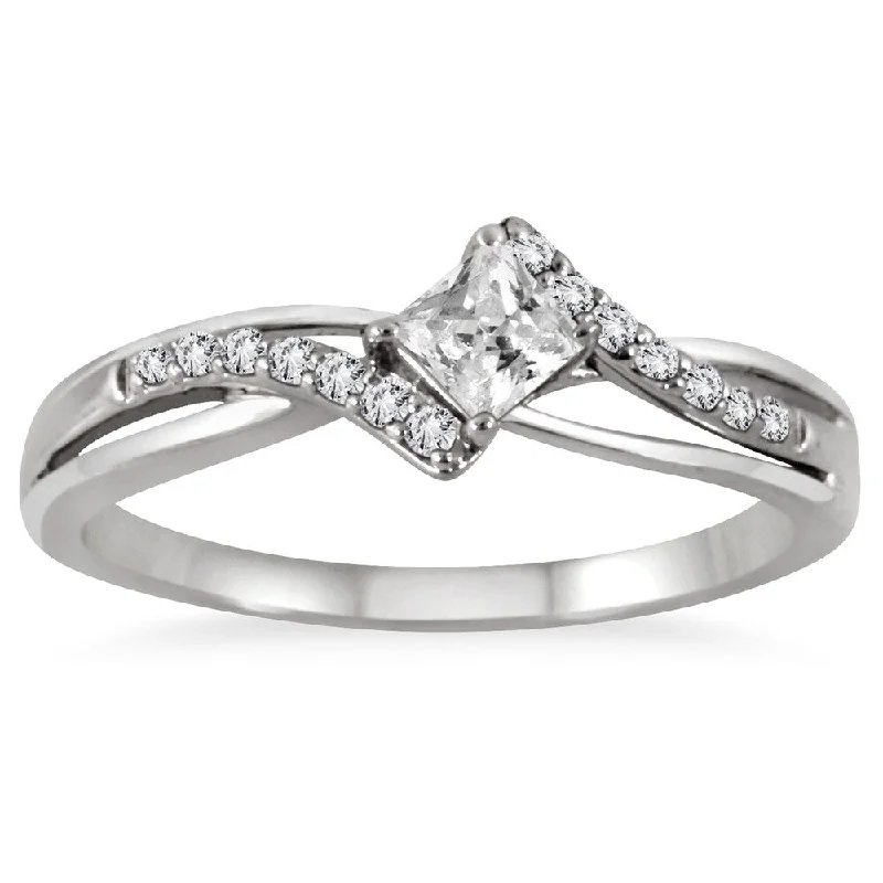 Princess cut ladies engagement rings-1/3 Carat TW Princess Cut Diamond Engagement Ring in 10K White Gold