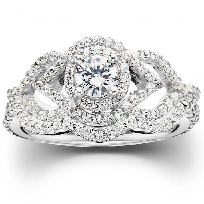 Oval cut ladies engagement rings-1 CT Diamond Intertwined Engagement Matching Wedding Ring Set 10K White Gold