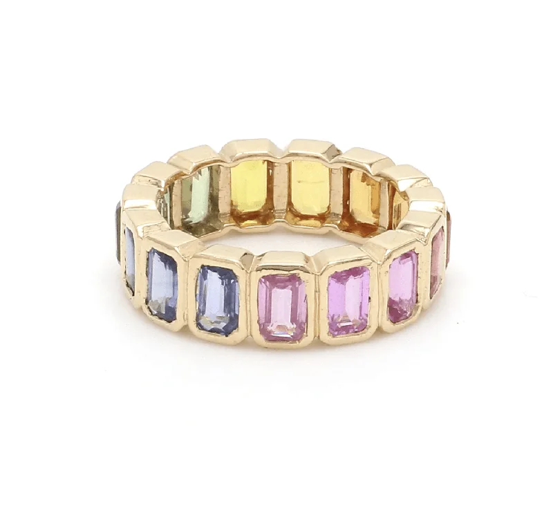 Ladies silver rings-14K & 18K Gold Rainbow Eternity Ring, Bezel Set