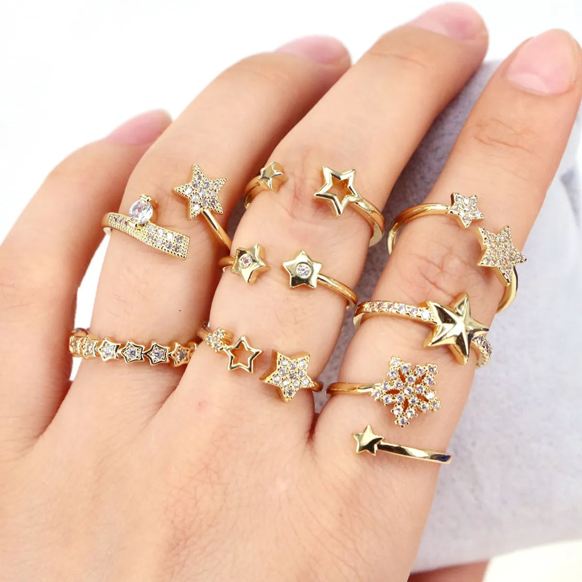 Ladies trendy rings-Fashion Star Copper Open Ring Plating Inlay Zircon Copper Rings