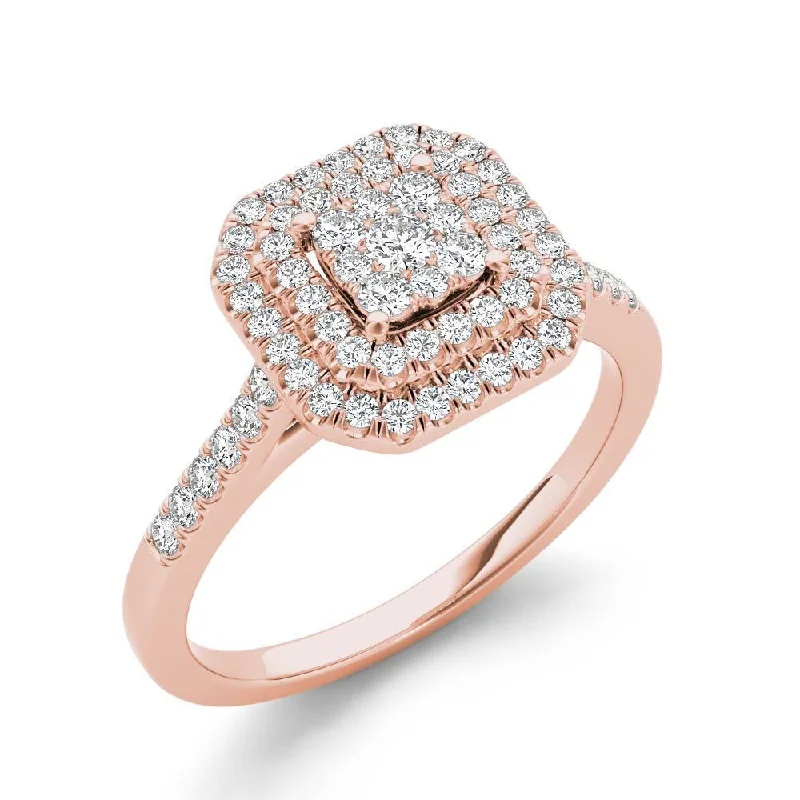 Double band ladies engagement rings-De Couer 10k Rose Gold 1/3ct TDW Diamond Double Halo Engagement Ring - Pink