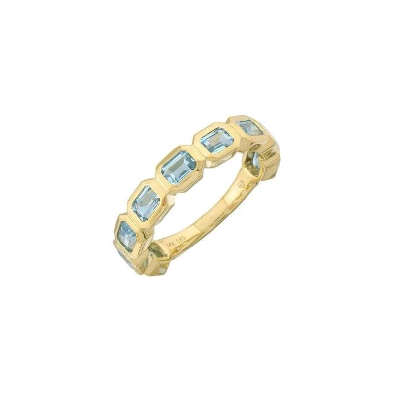 Ladies diamond engagement rings-Blue Topaz Bezel Sideways Set Eternity Ring