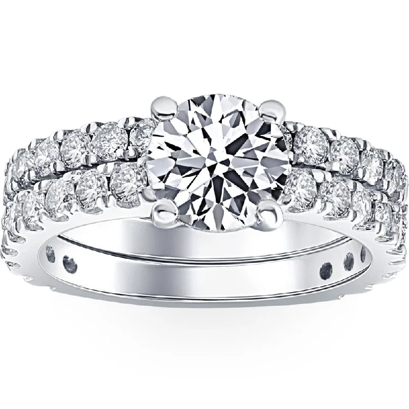 Diamond halo ladies engagement rings-3 1/2ct Diamond Engagement Wedding Ring Set 14K White Gold Lab Grown