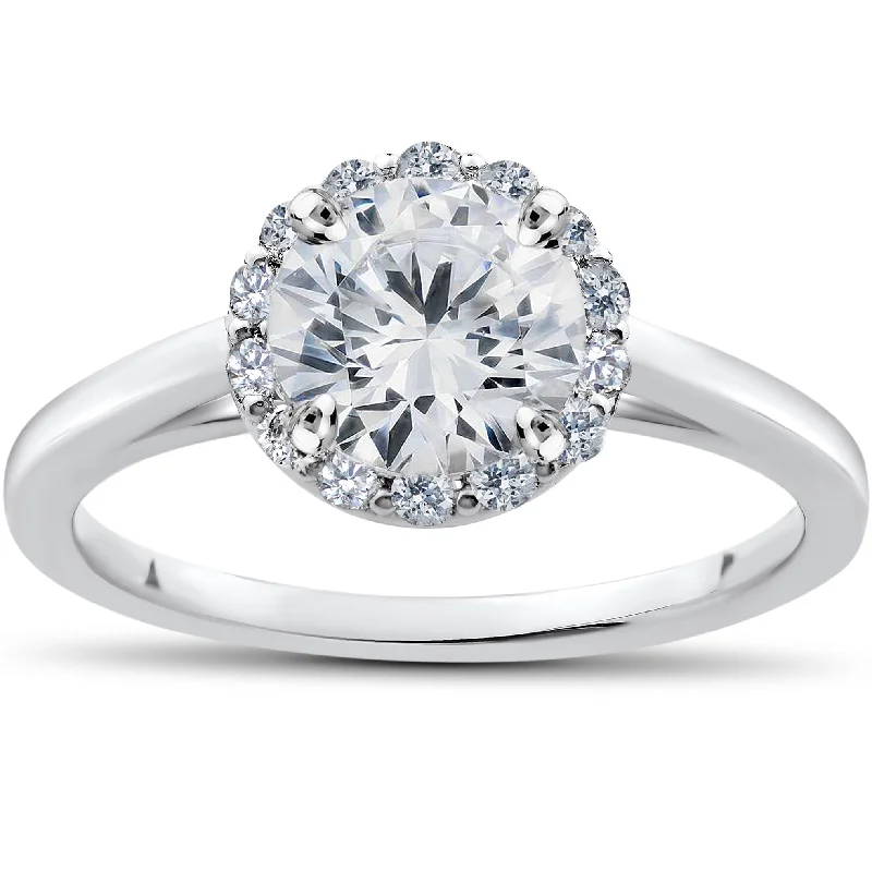 Engagement rings with pave diamonds-1 ct Lab Created Diamond Madelyn Halo Engagement Ring 14k White Gold