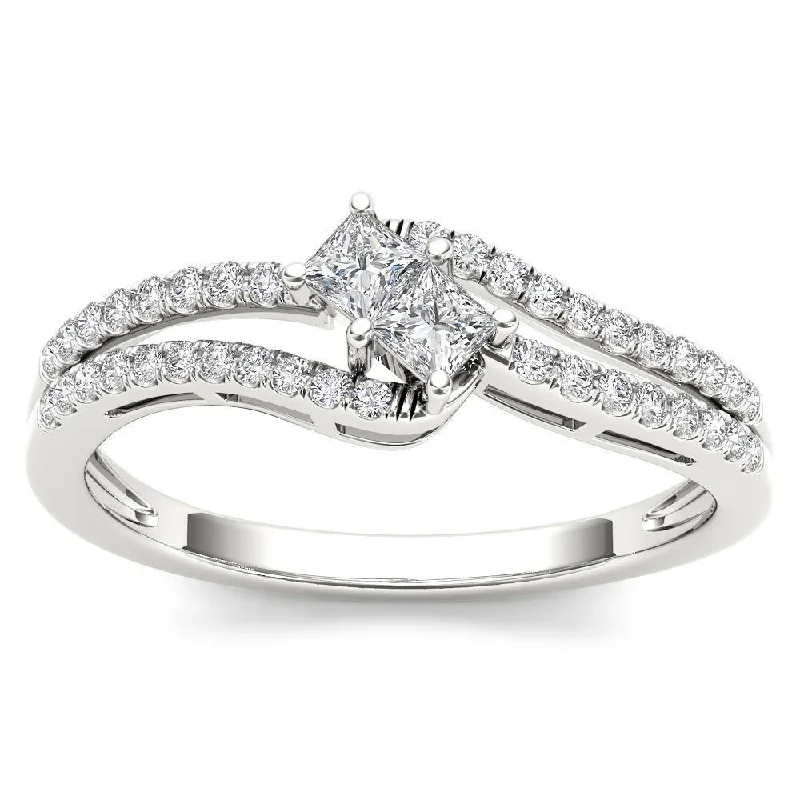 Small diamond ladies engagement rings-De Couer 14k White Gold 1/3ct TDW Two-Stone Diamond Engagement Ring - White H-I