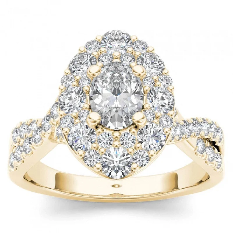 Diamond band engagement rings for ladies-De Couer 14k Yellow Gold 1 3/4ct TDW Oval Shape Diamond Halo Engagement Ring