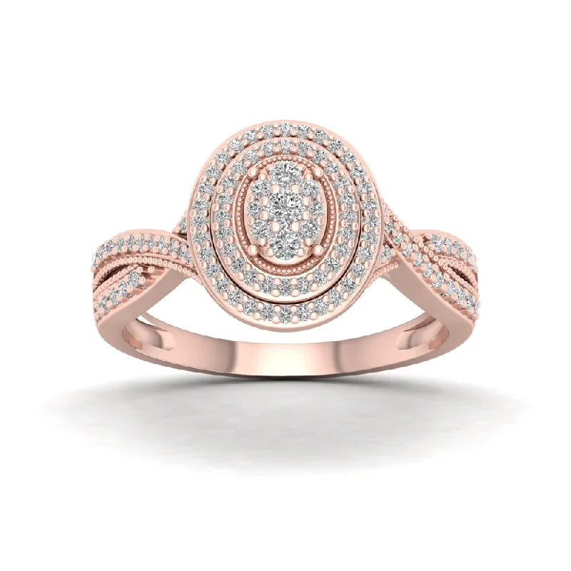 Unique designer ladies engagement rings-De Couer 10k Rose Gold 1/3ct TDW Diamond Cluster Halo Engagement Ring - Pink