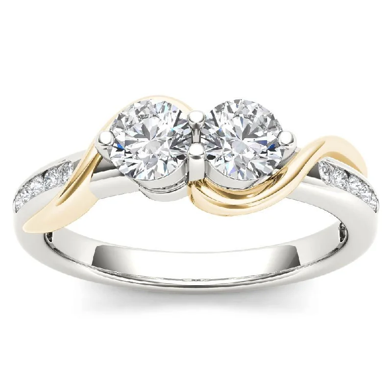 Two-tone ladies engagement rings-De Couer 10k Yellow Two-Tone White Gold 3/4ct TDW Two-Stone Diamond Engagement Ring