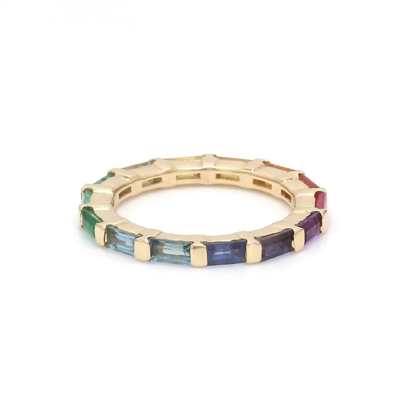 Ladies stackable rings-14K & 18K Gold East West Rainbow Eternity Ring