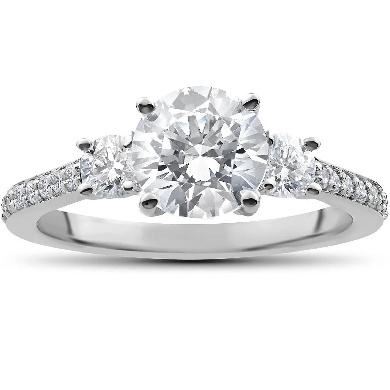 Modern ladies engagement rings-2 ct Round Diamond 3-Stone Lab Created Eco Friendly Engagement Ring White Gold