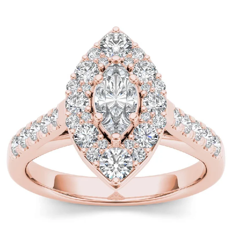 Yellow gold ladies engagement rings-De Couer 14K Rose Gold 1 1/2ct TDW Marquise Shape Diamond Halo Engagement Ring - Pink