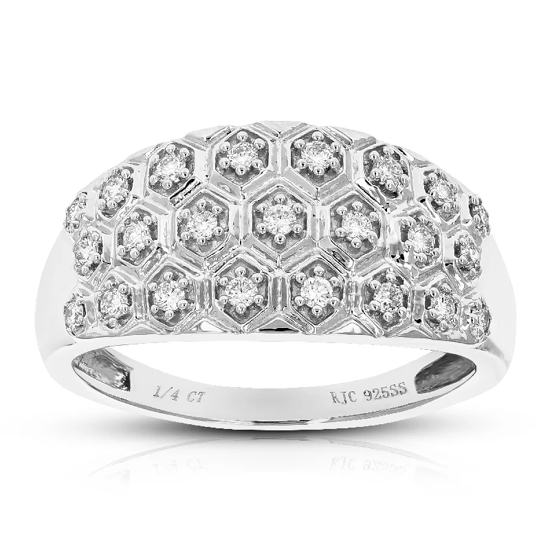 White diamond ladies engagement rings-1/4 cttw Round Cut Lab Grown Diamond .925 Sterling Silver Engagement Ring Prong Set