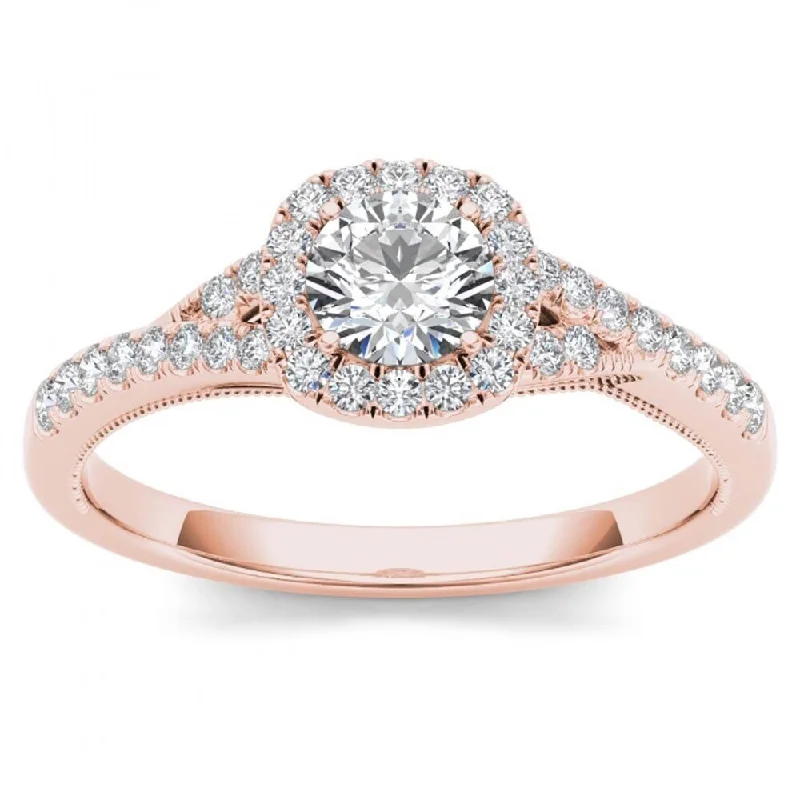 Heart shaped ladies engagement rings-De Couer IGI Certified 14k Rose Gold 5/8ct TDW Diamond Halo Engagement Ring - Pink