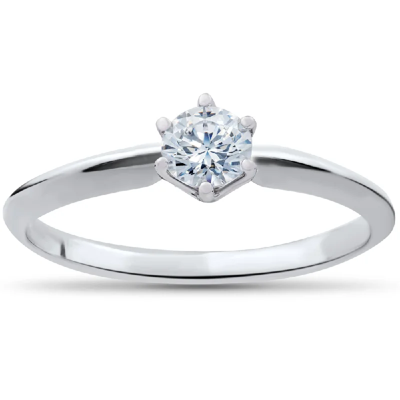 Diamond band engagement rings for ladies-1/4ct Solitaire Diamond Engagement Ring 14K White Gold