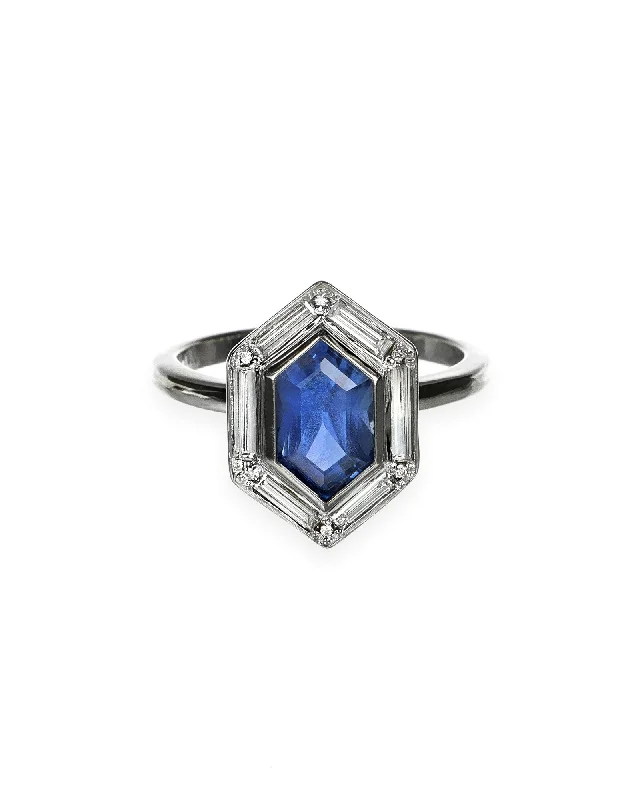 Ladies round-cut engagement rings-Elongated hexagon Sapphire Ring