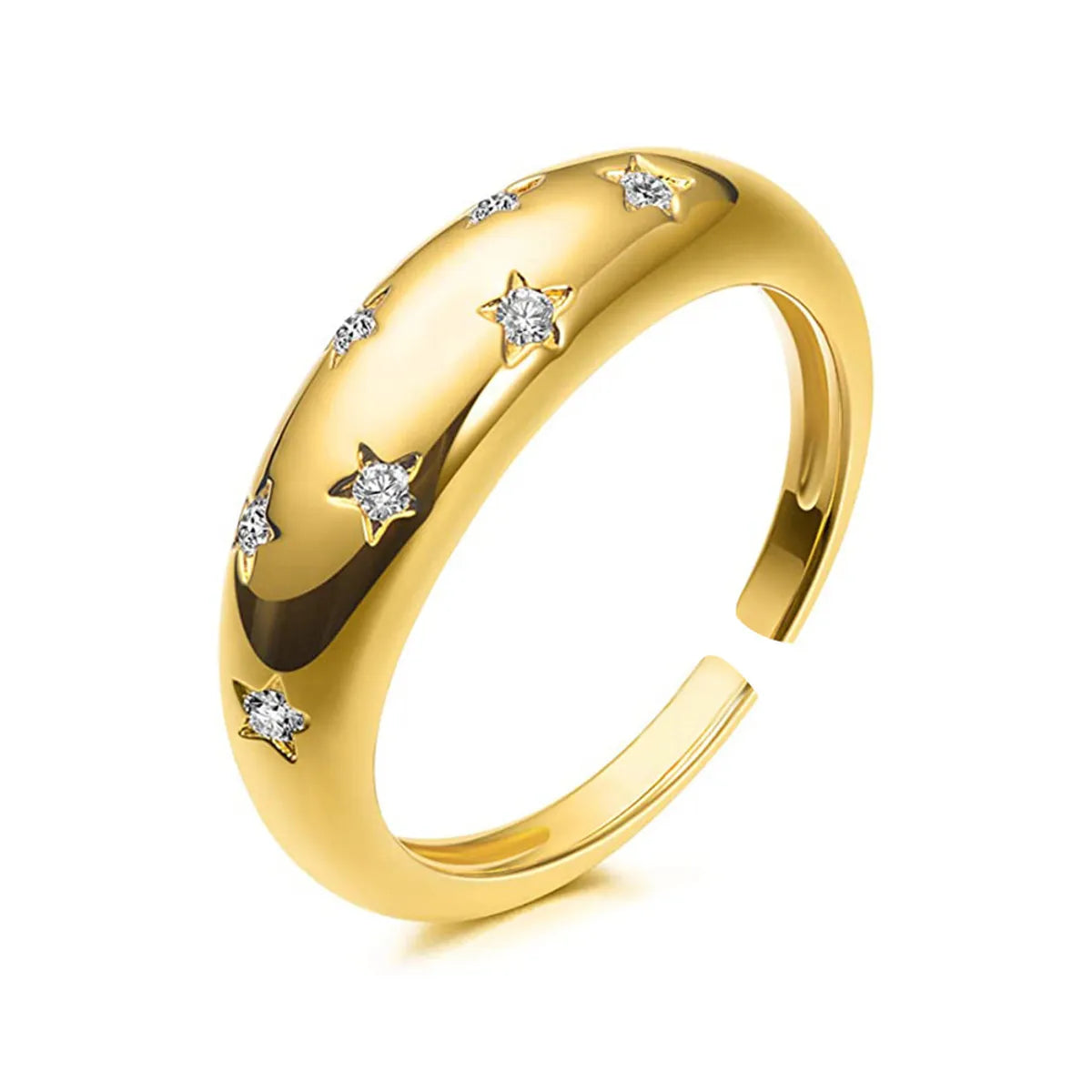 Ladies fashion rings-Fashion Geometric Zircon Star Golden Open Ring