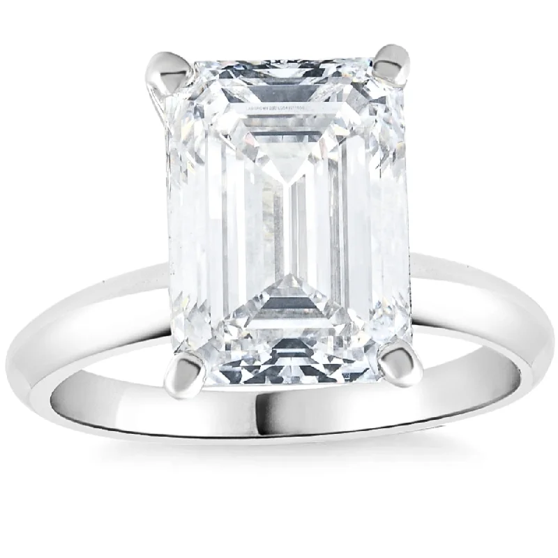 Elegant white gold engagement rings-4.01Ct Emerald Cut Certified Diamond Engagement Ring 14k White Gold Lab Grown