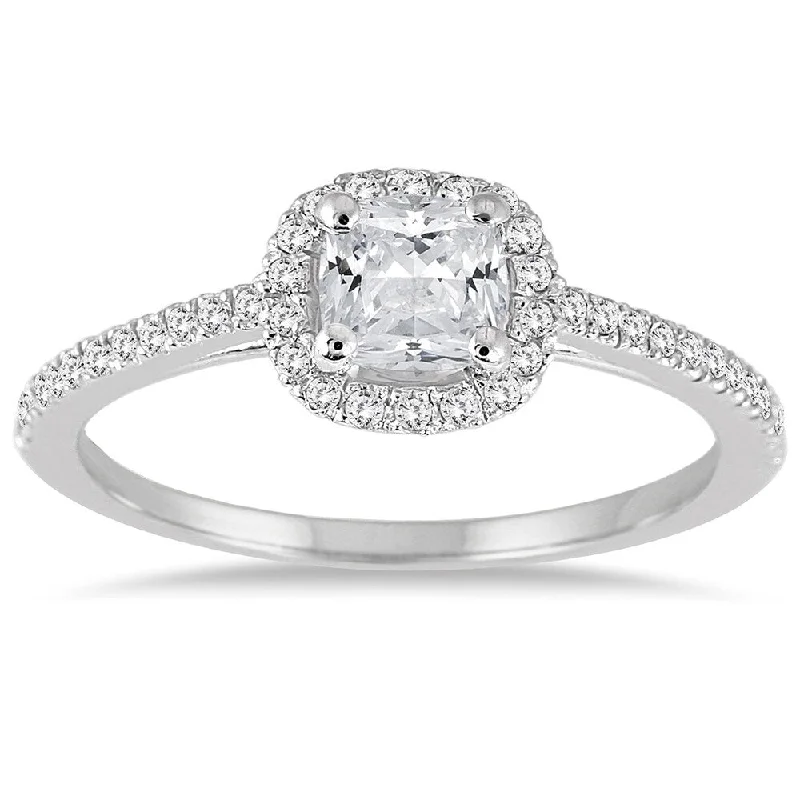 Round cut ladies engagement rings-5/8 Carat TW Cushion Diamond Engagement Ring in 14K White Gold