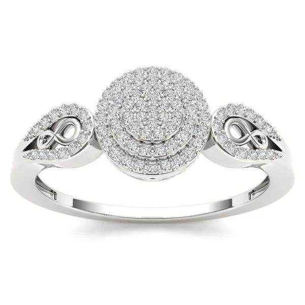 Oval cut ladies engagement rings-De Couer 10k White Gold 1/5ct TDW Diamond Halo Engagement Ring