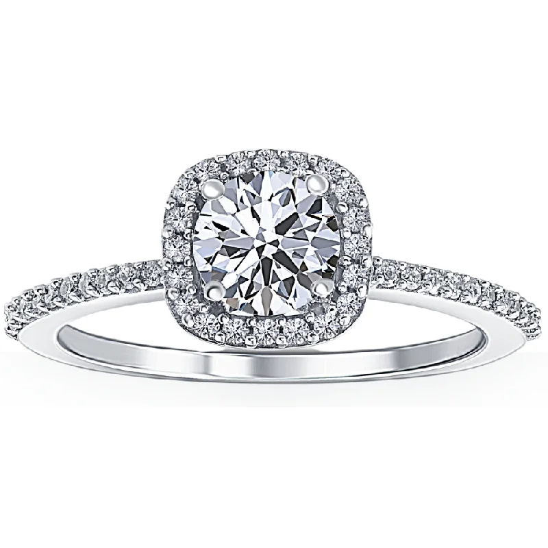 Ladies engagement rings with diamonds-Certified 1 Ct TW Diamond Cushion Halo Engagement Ring 14k White Gold Lab Grown