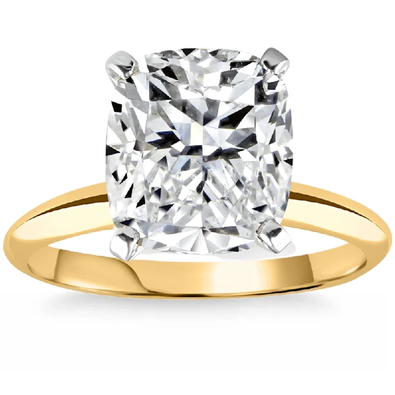 Alternative style ladies engagement rings-4 Ct 14k Two Tone Certified Lab Grown Cushion Diamond Engagement Ring