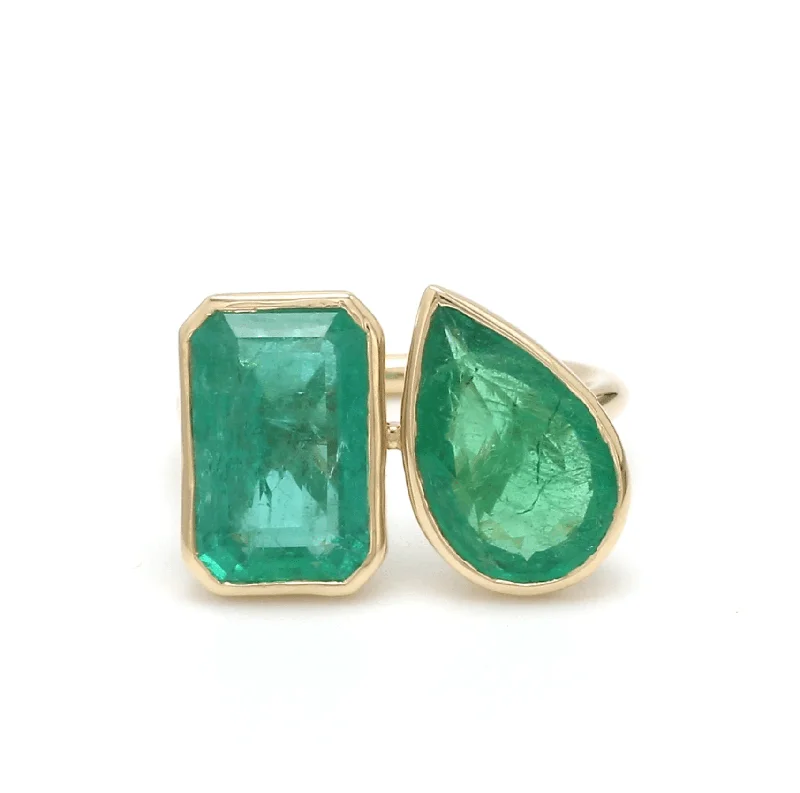 Ladies ruby rings-14K & 18K Gold Emerald Double Stone Bezel Ring, Emerald & Pear cuts