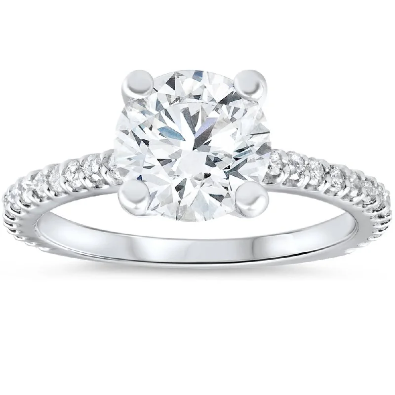 Wedding band and engagement ring sets-3 Carat Diamond Engagement Solitaire Ring 14K White Gold Lab Grown Round Cut