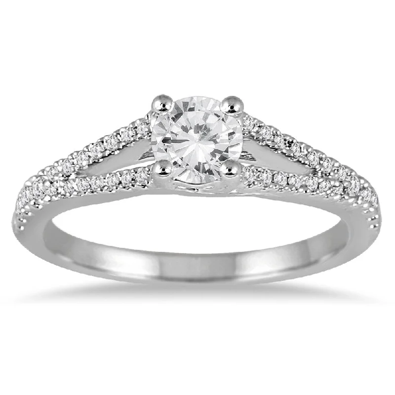 Affordable diamond ladies engagement rings-3/4 Carat TW Diamond Split Shank Engagement Ring in 14K White Gold