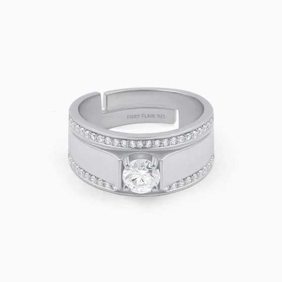 Ladies trendy rings-Solitaire Silver Men's Ring