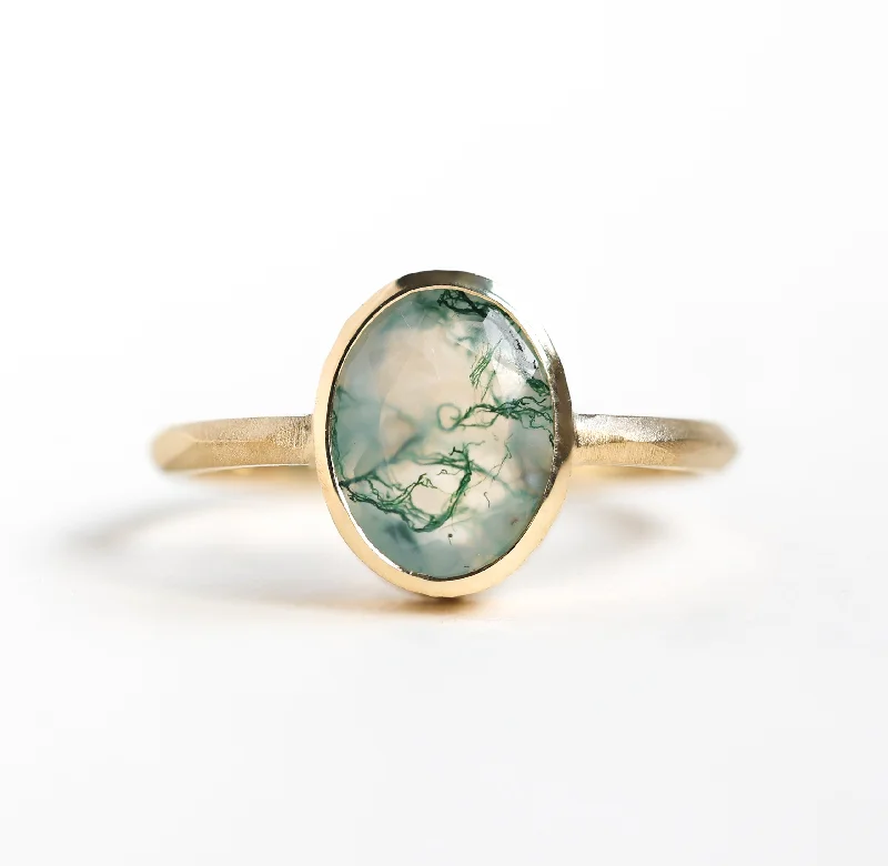 Ladies platinum rings-Moss Agate Solitaire Ring