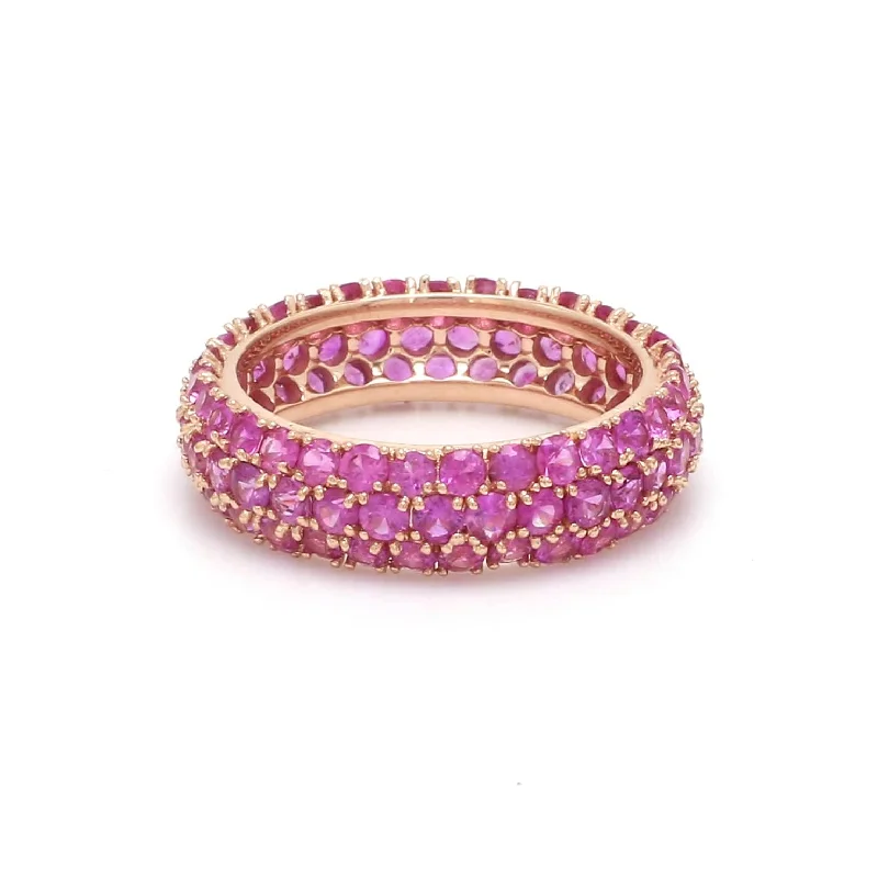 Ladies unique rings-14K or 18K Gold Pave Pink Sapphire Eternity Band