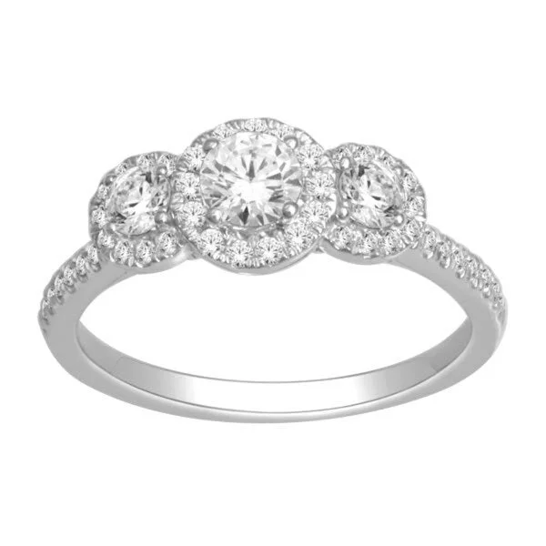 Diamond solitaire ladies engagement rings-De Couer 10k White Gold 1ct TDW Diamond Three-Stone Engagement Ring