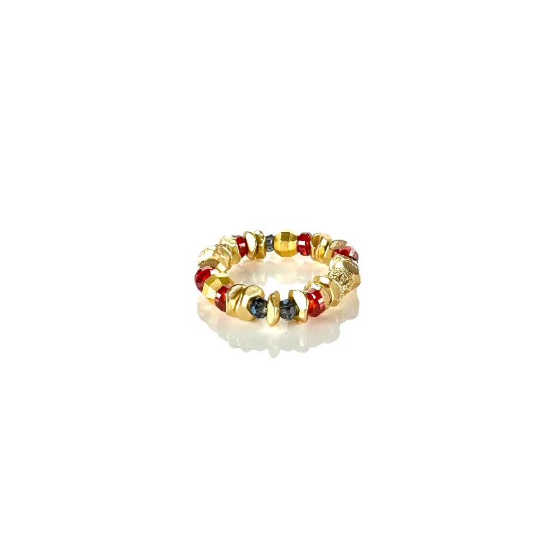 Ladies round-cut engagement rings-Hudson Gold Ring - Red & Blue