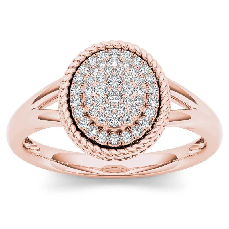 Birthstone ladies engagement rings for her-De Couer 10k Rose Gold 1/5ct TDW Diamond Halo Engagement Ring - Pink