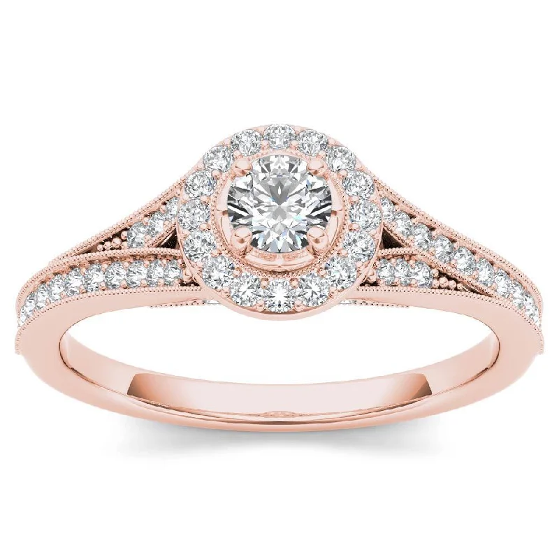 Luxury platinum ladies engagement rings-De Couer 14k Rose Gold 5/8ct TDW Diamond Halo Engagement Ring