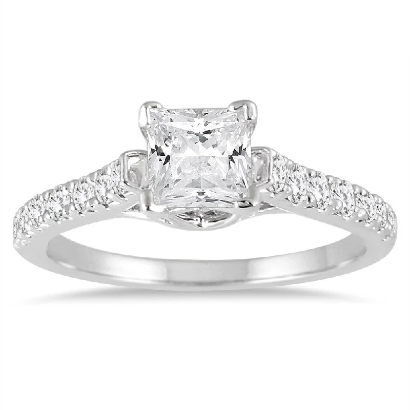 Princess cut diamond ladies engagement rings-1 3/8 Carat TW Princess Diamond Engagement Ring in 14K White Gold