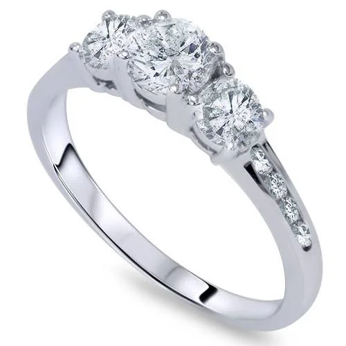 Engagement rings with baguette diamonds-1 1/4ct Three Stone Round Diamond Engagement Ring 14K White Gold