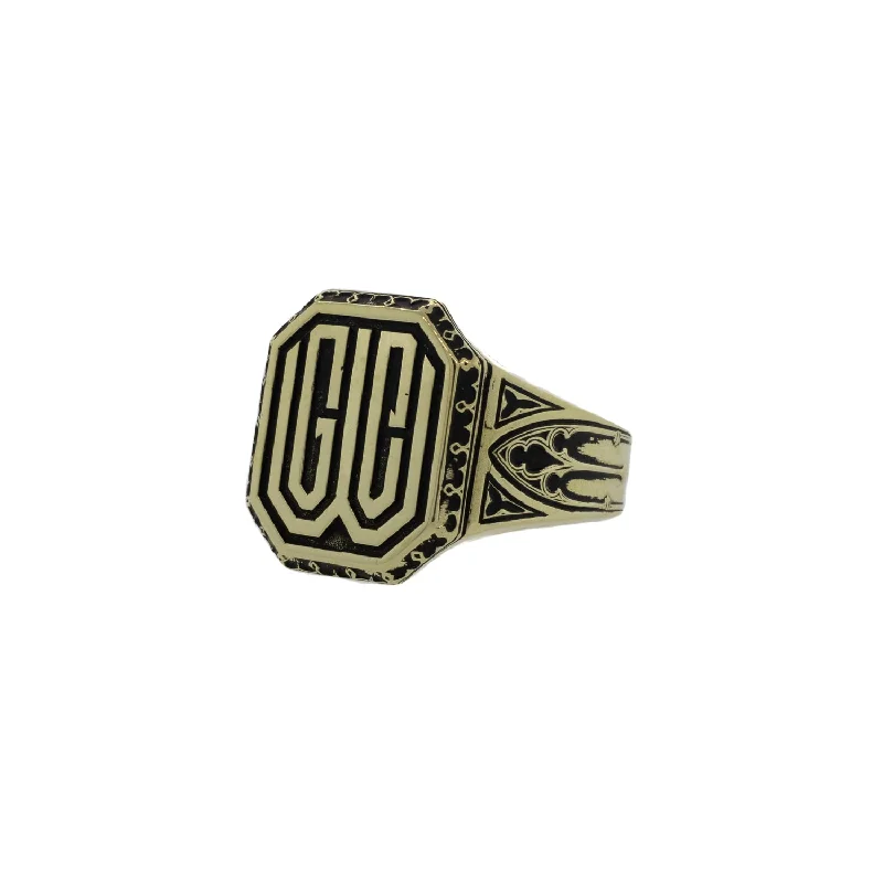 Ladies sapphire diamond rings-Yellow Gold Antiqued Signet Ring "GCW"