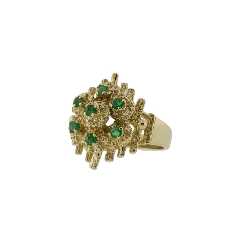 Ladies luxury diamond rings-Mid-Century Brutalist Emerald Cluster Ring